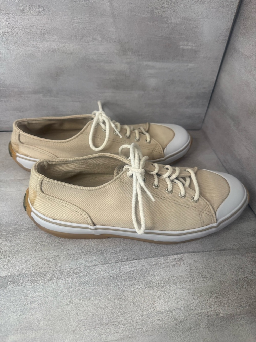 Cole Haan Men's US 9.5 Beige/White Canvas Lace-Up Sneakers Rubber Sole